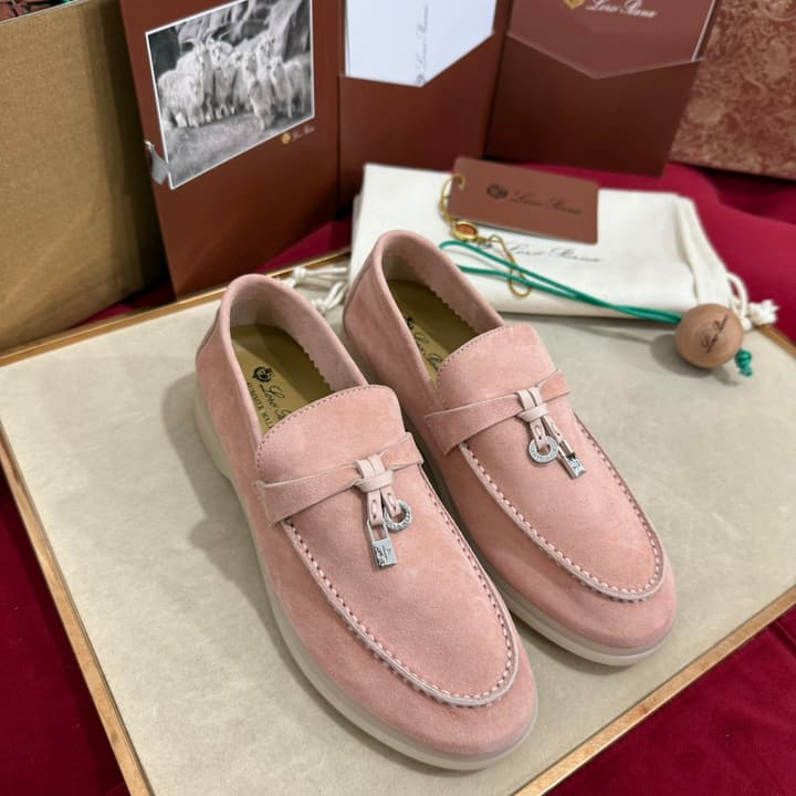 Loro Piana Summer Charms Walk Loafers – Kids Collection in Dusty Lavender Pink