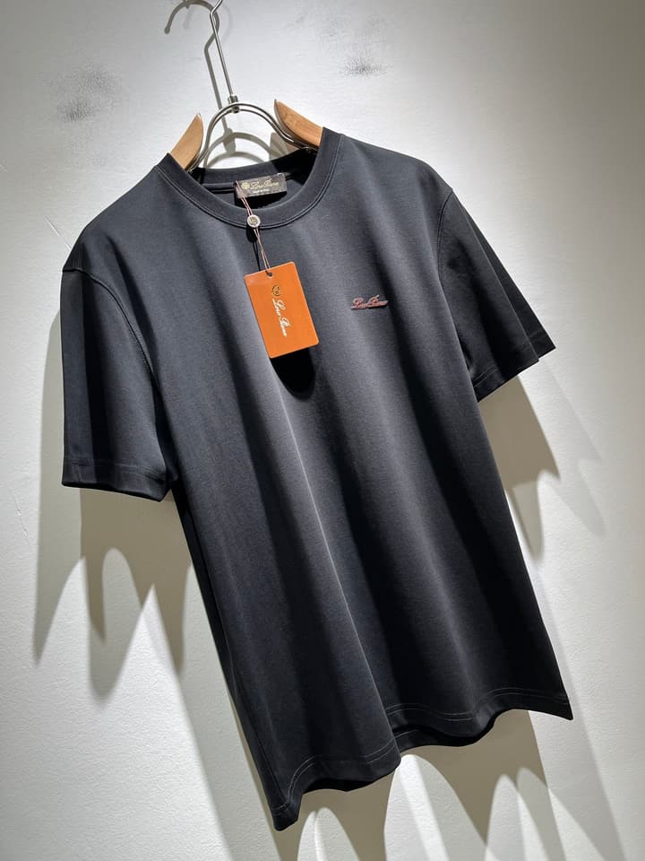 Loro Piana Men's Logo Rubberized Short Sleeve T-Shirt – Spring/Summer 2025 in Charcoal Gray