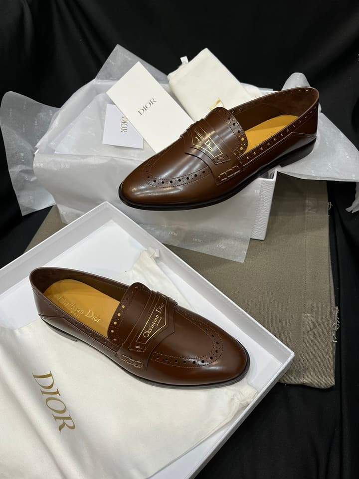 Dior New Luxury Flats in Brown Embossed Leather Loafer