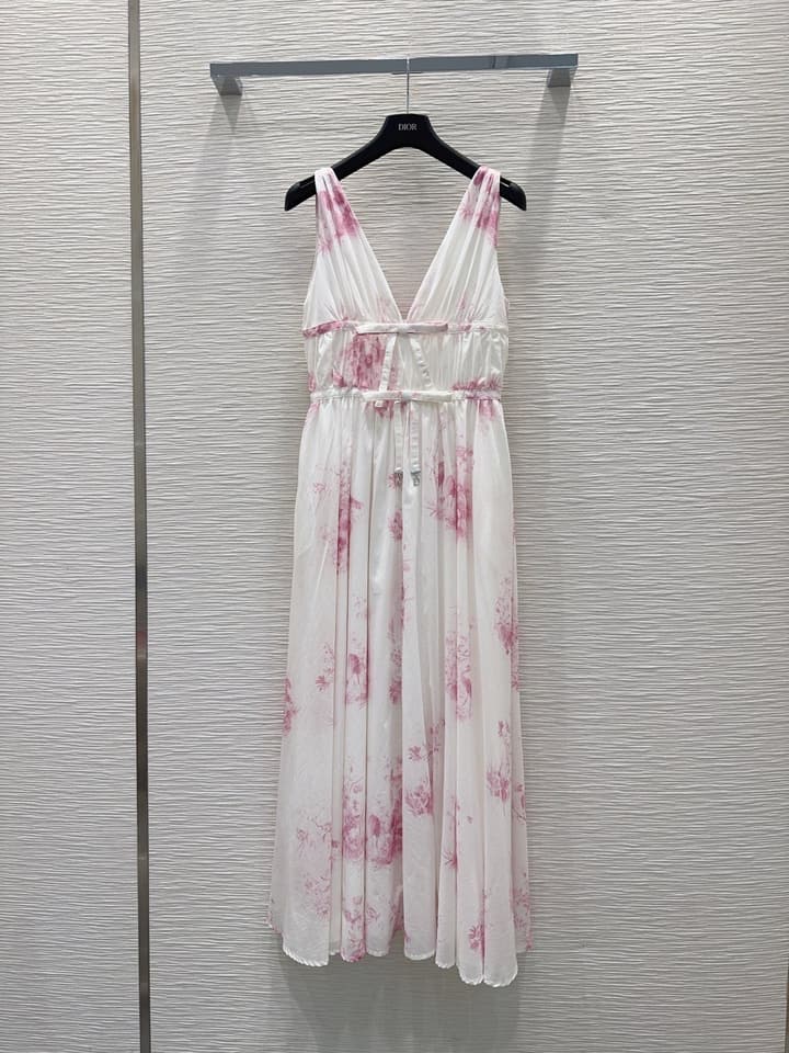 Dior Floral Print V-Neck Dress – 2026SS in Pink Floral
