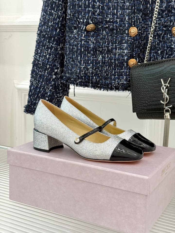 Jimmy Choo Color-block Pearl Mary Jane Heels – 25FW in Black Bow Detail