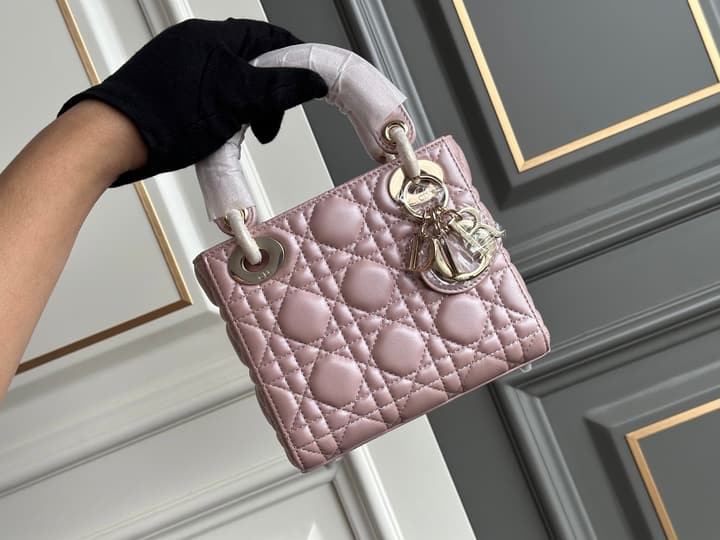 Dior Lady Dior Three-Grid Lambskin Shoulder Bag in Black Lambskin