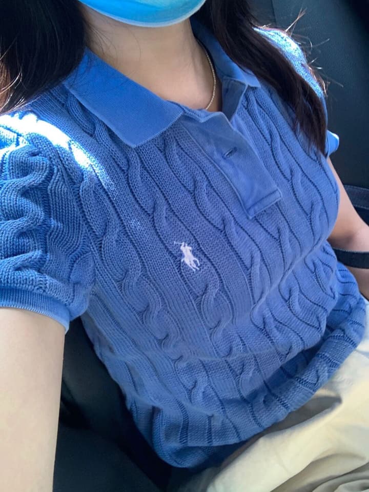 Ralph Lauren Pony Embroidered Cable-Knit Polo Shirt in Baby Blue