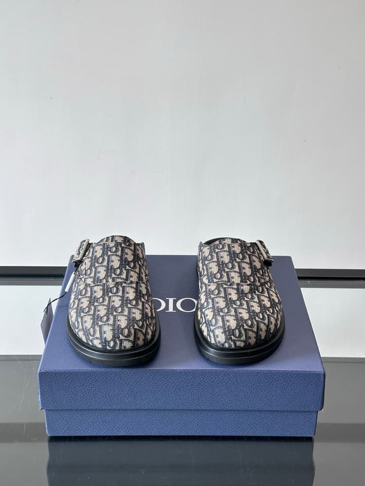 Dior Oblique Print Closed-Toe Mules in Navy