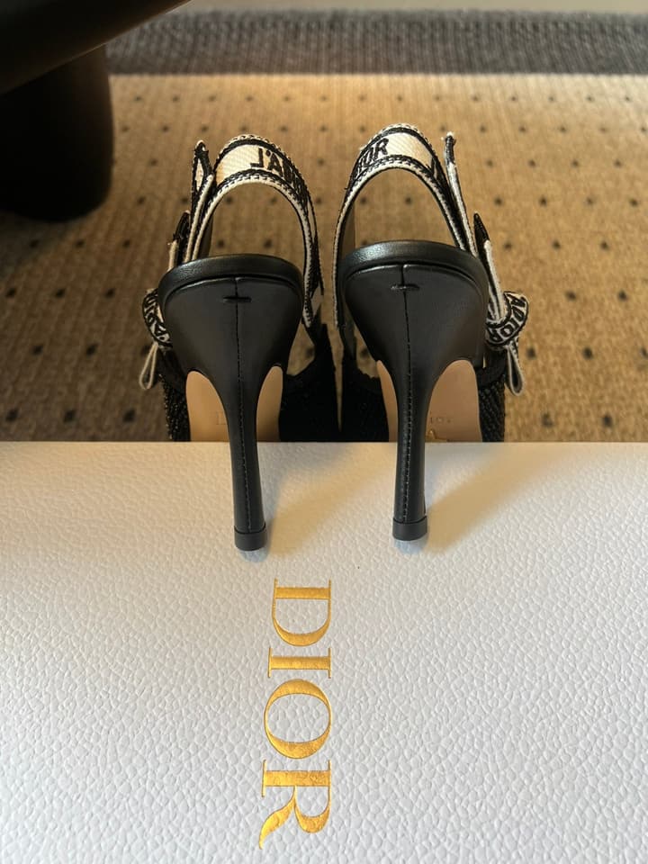 Dior J'Adior Dior Or Embroidered Slingback Heels in Black Smooth