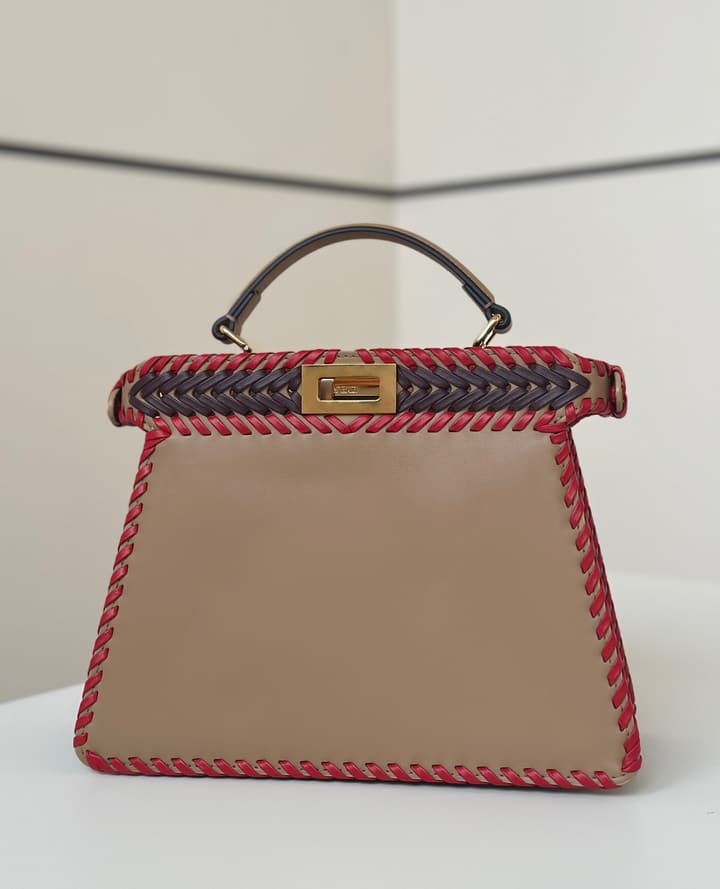 Fendi Peekaboo ISeeU Woven Leather Handbag in Blue Multi-stripe Woven