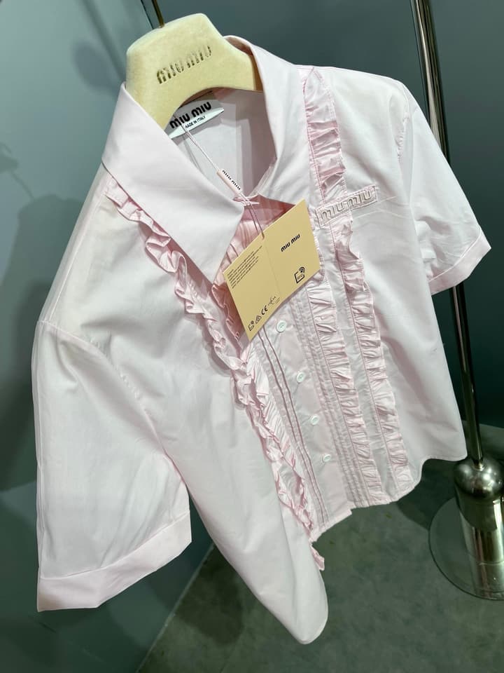 Miu Miu Embroidered Ruffle Shirt and Pleated Skort Set in Pink