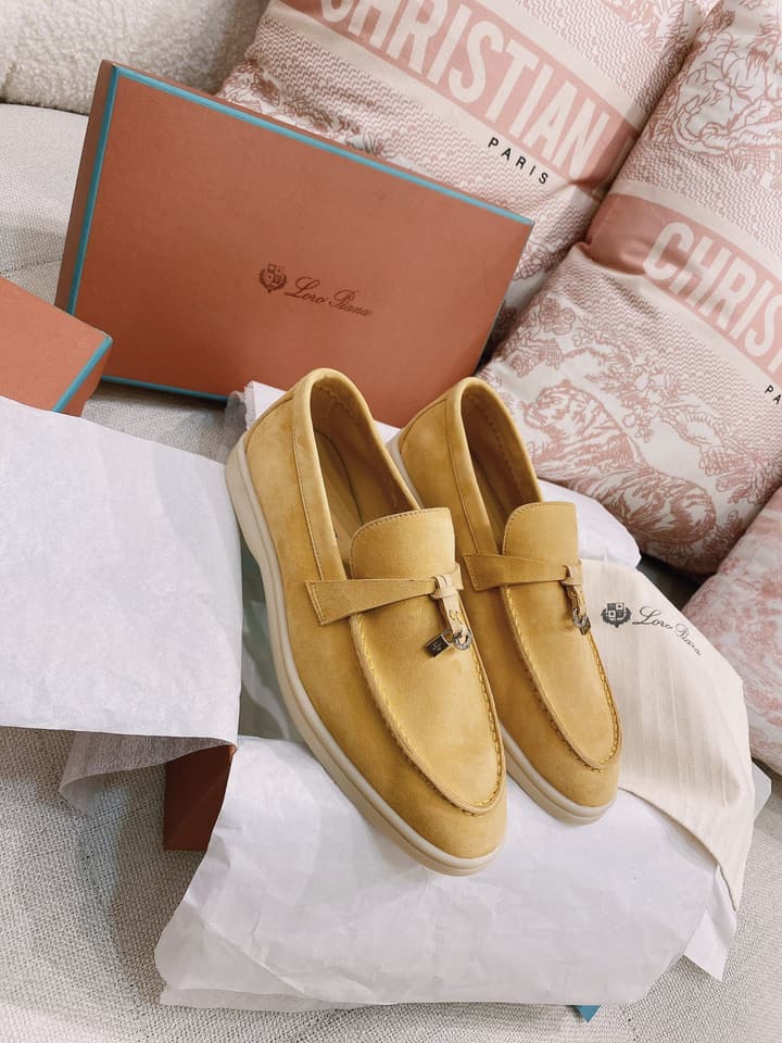 Loro Piana Glossy Cashmere Loafers in Blush Pink Suede