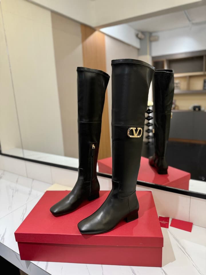 Valentino Garavani VLogo Type Leather Over-the-Knee Boots