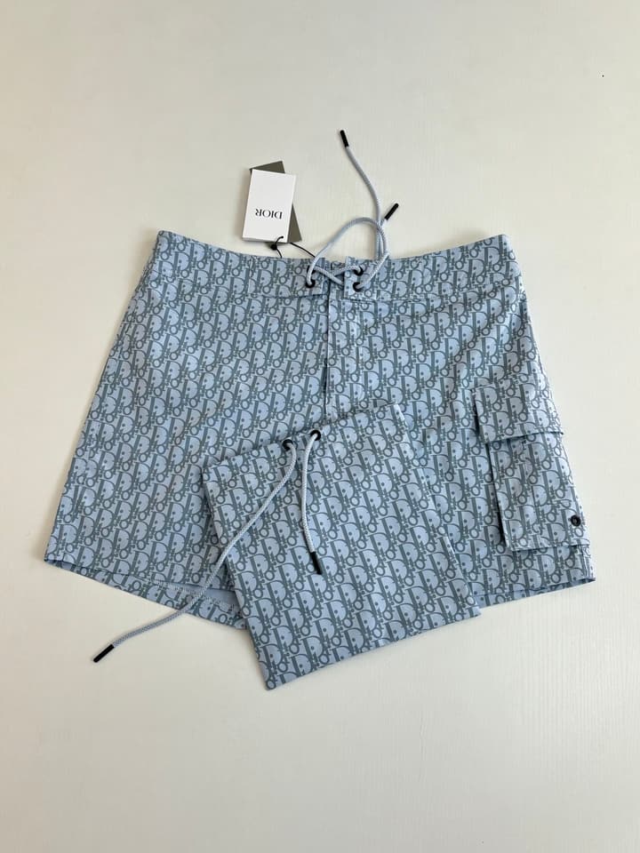 Dior Oblique Print Beach Shorts – Spring/Summer Collection – 25SS in Light Blue Oblique