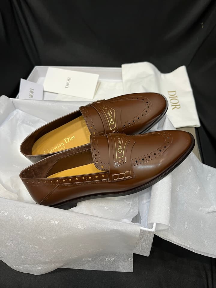 Dior New Luxury Flats in Brown Embossed Leather Loafer