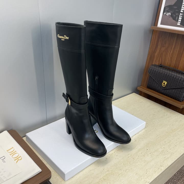 Dior D-Town Punk Chunky Heel Knight Boots – 2025FW in Black Leather