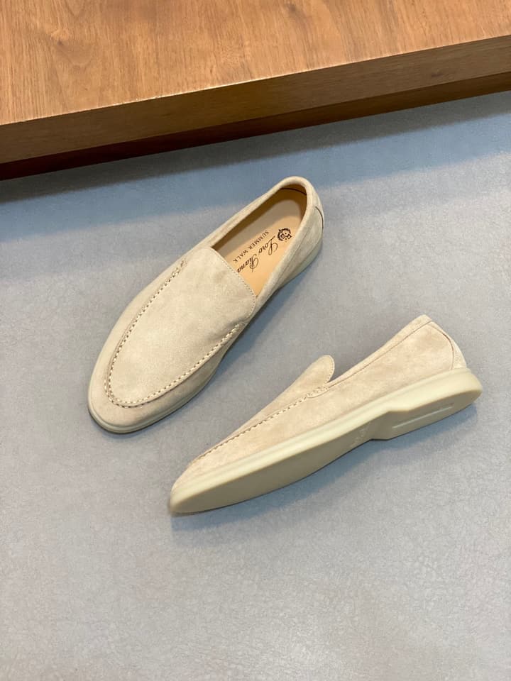 Loro Piana Unisex Suede Leather Loafers in Cream Suede