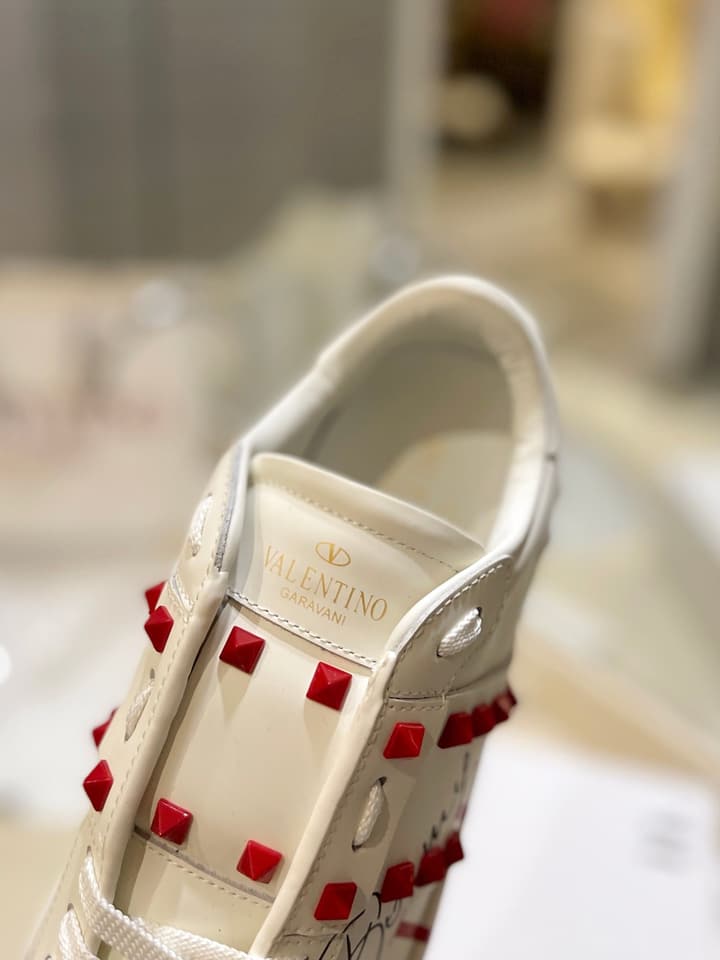 Valentino Classic Couple's Sneakers in White With Bold Red Graphic