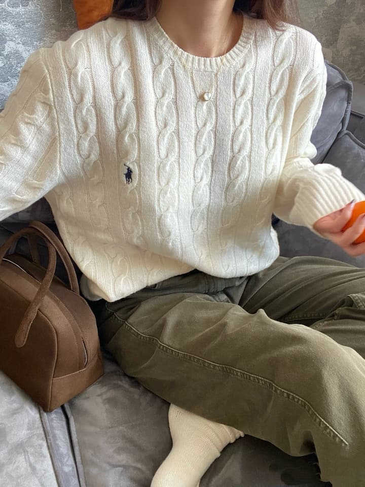 Ralph Lauren Cable Knit Crewneck Sweater in Black