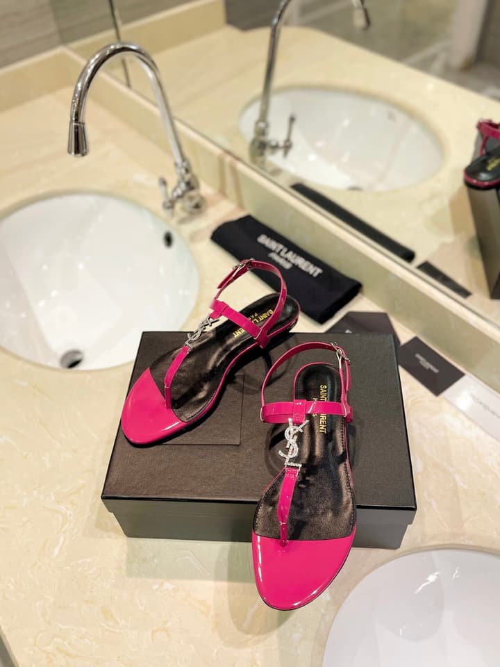 Saint Laurent Beautiful Siren Flat Sandals in Bright Blue
