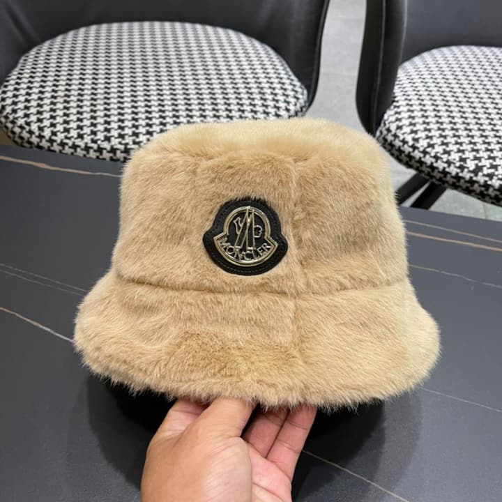 Moncler Fluffy Autumn/Winter Bucket Hat in Dark Gray Sherpa