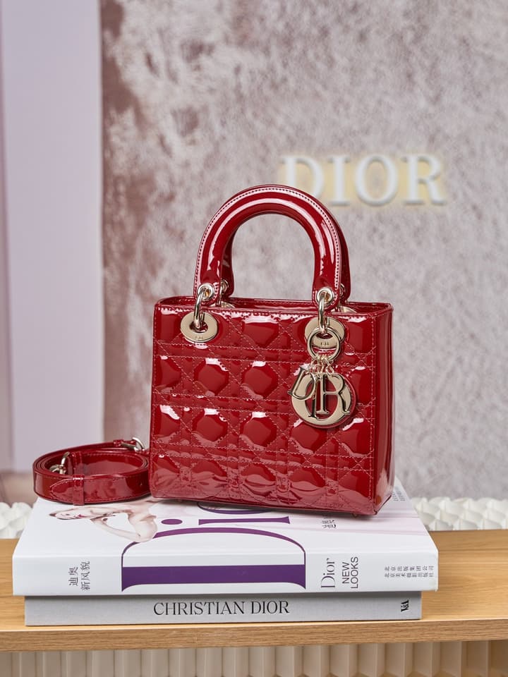 Dior Lady Dior Handbag in Black Patent Leather