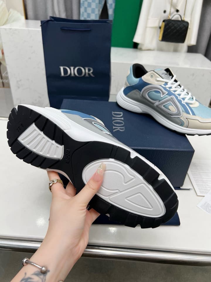 Dior B30 Unisex Mesh and Leather Sneakers in Navy Blue And Grey