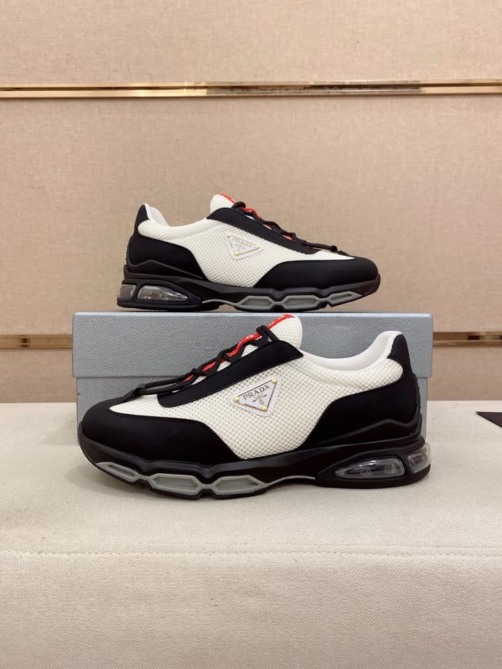 Prada Men's Leather Mesh Sneakers – New Collection in Light Grey With White Logo
