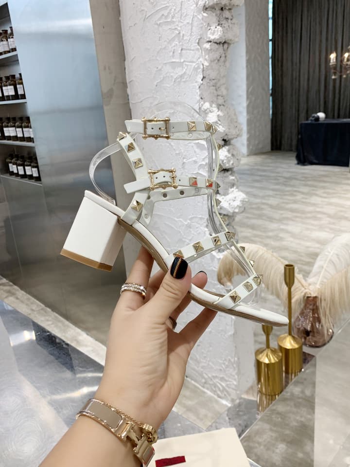 Valentino Studded Classic Block Heel Sandals in Black With Black Studs 6.5cm Heel