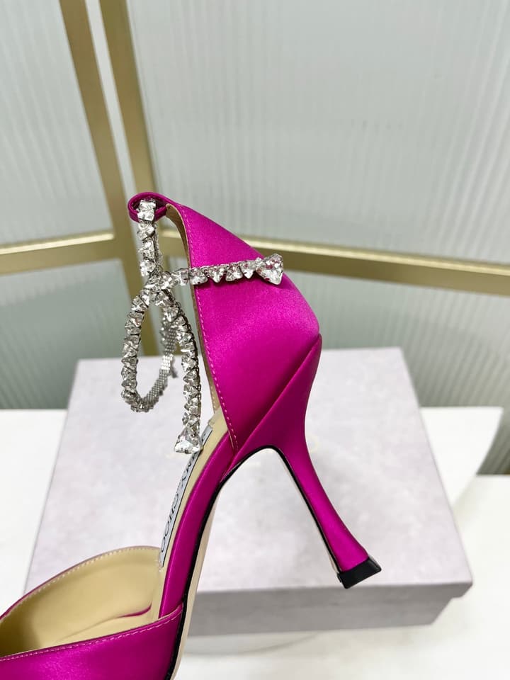 Jimmy Choo Stevie 100 Bow Crystal Silk Heels – 2025SS in Black Silk