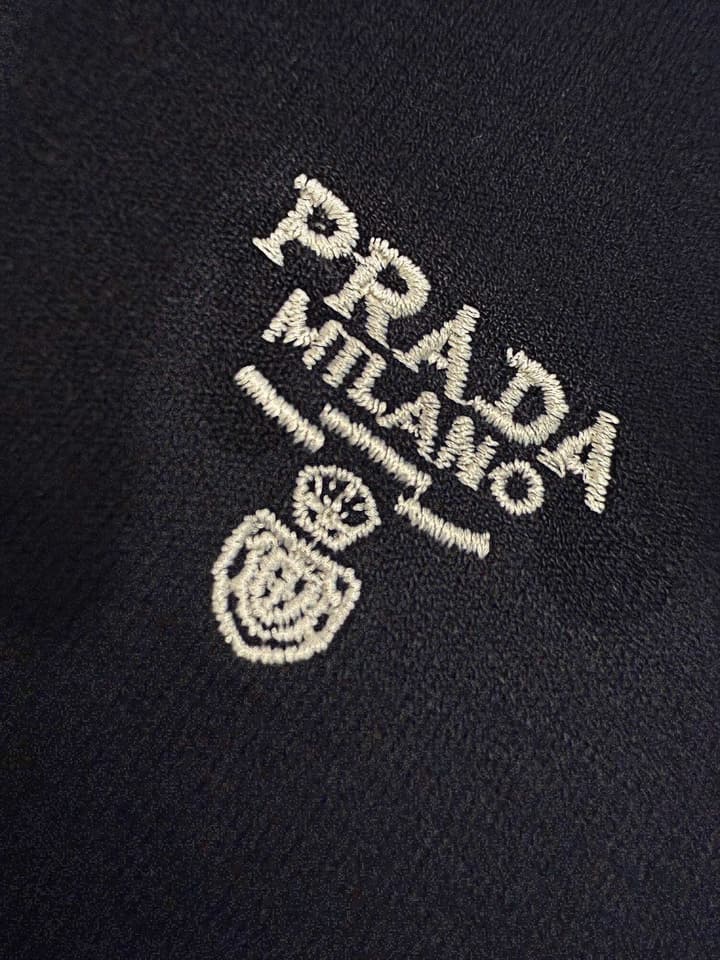 Prada Embroidered Zipper Long-Sleeve Polo Shirt