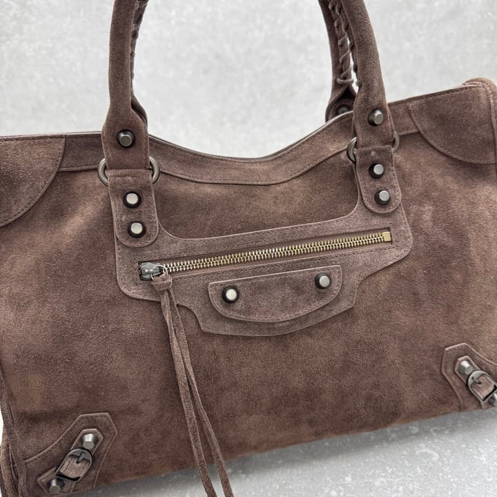 Balenciaga Le City Medium Suede Shoulder Bag in Caramel Suede