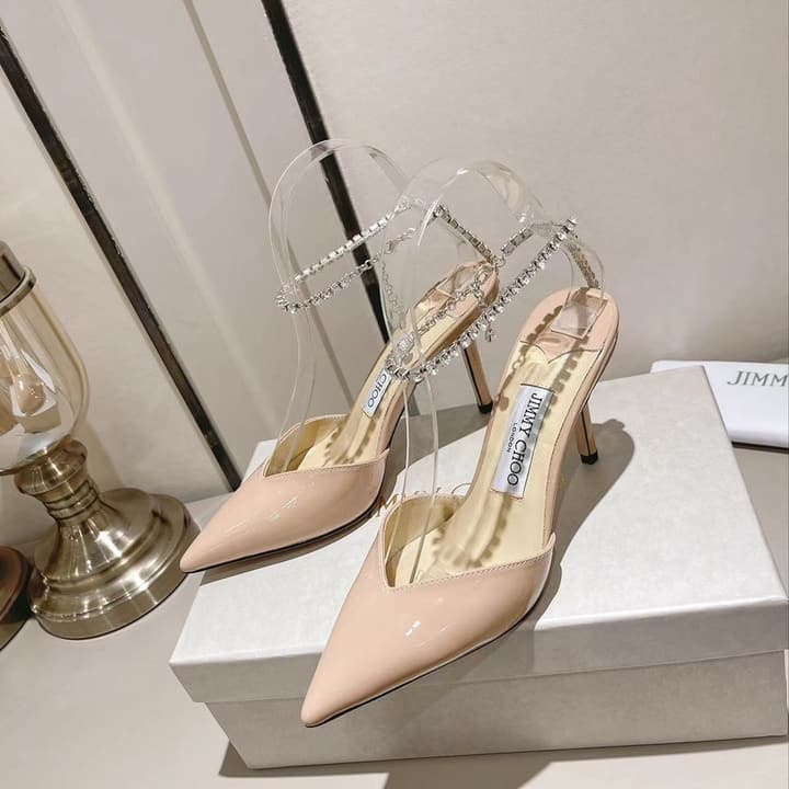 Jimmy Choo Rhinestone and Pearl Embellished Sandals – 2025 Collection in Black Patent