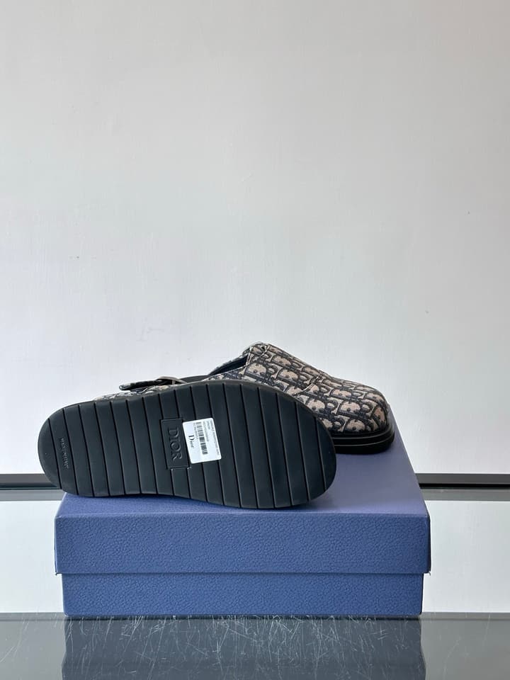 Dior Oblique Print Closed-Toe Mules in Navy