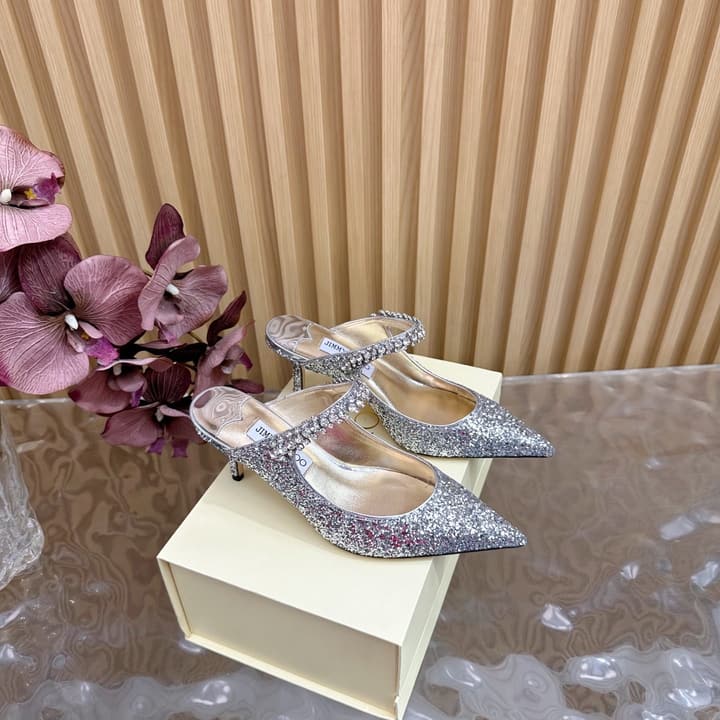 Jimmy Choo Sequined Evening Heels – 2025SS in Black Glitter