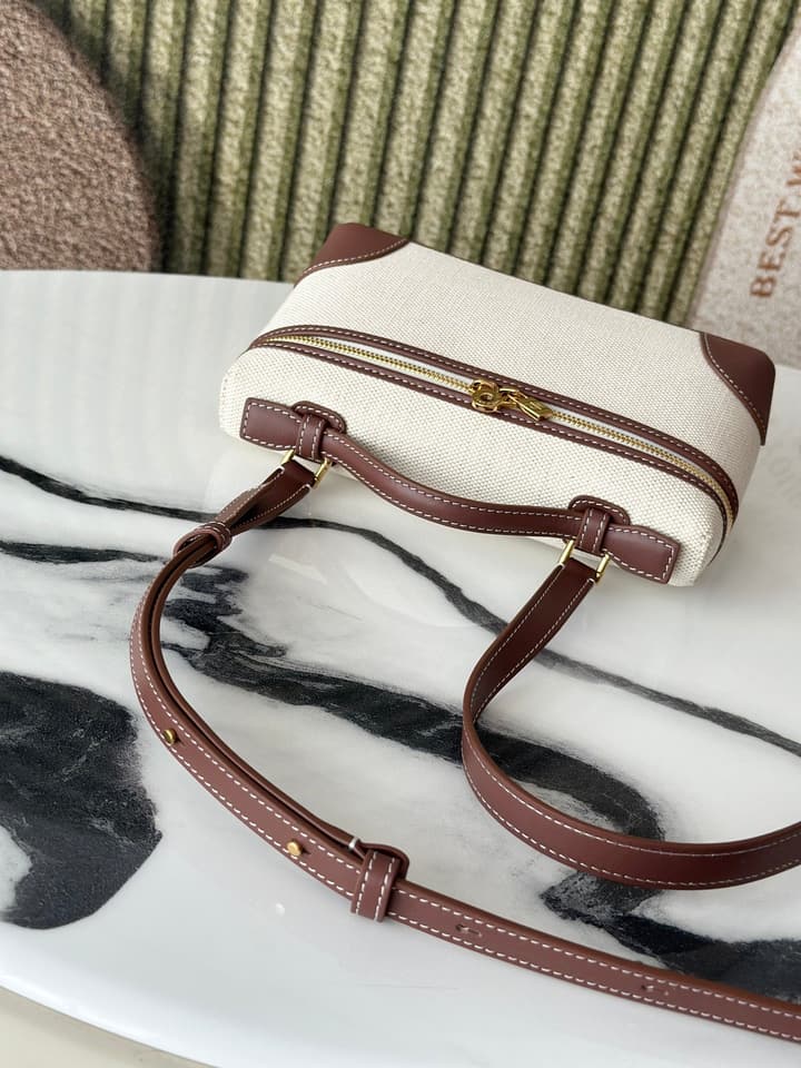 Loro Piana L19 Canvas Crossbody Bag – Spring/Summer Resort Collection in Beige Canvas With Burgundy Trim