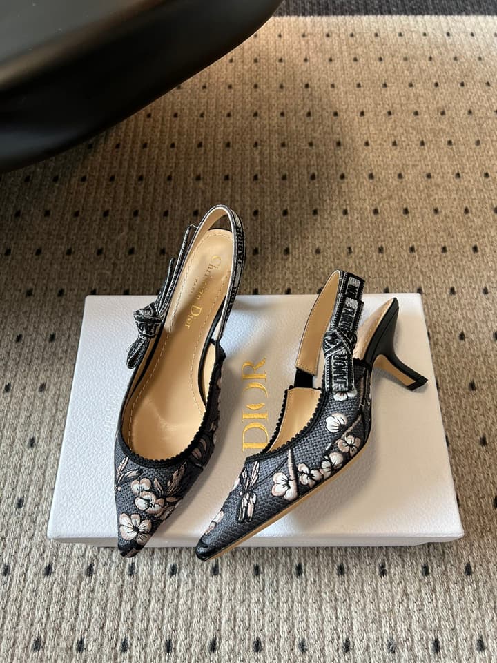 Dior Classic Multi-Color Embroidered Pumps in Black Silver Sparkle