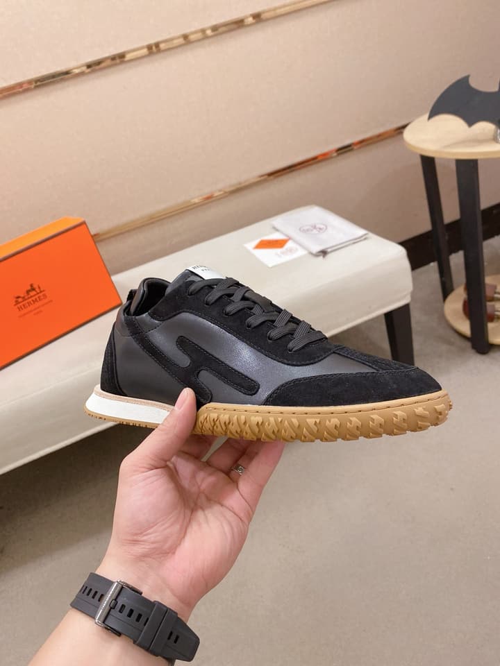 Hermès Suede and Goatskin H Detail Sneakers