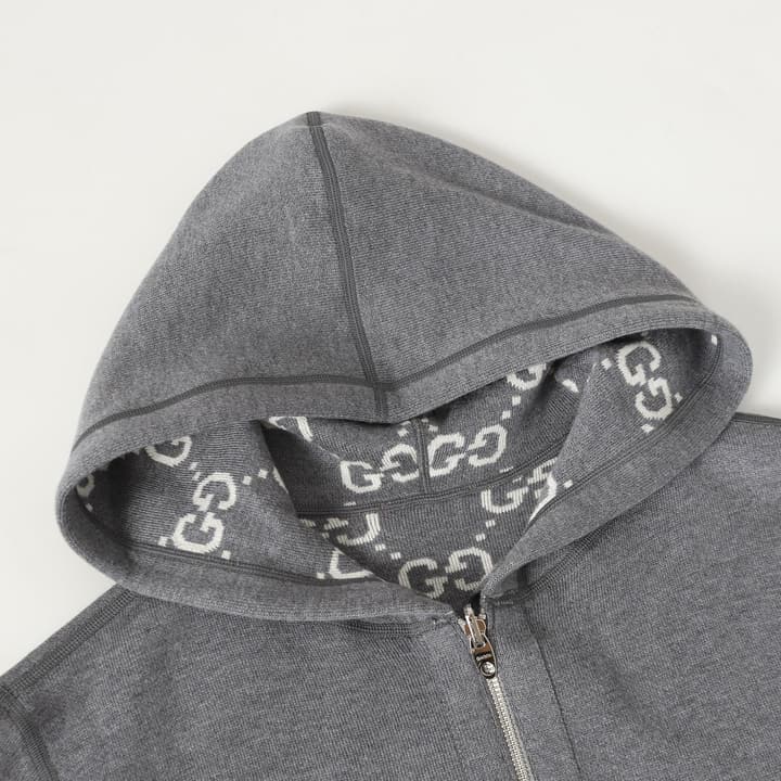 Gucci Reversible GG Cashmere Knit Jacket in Solid Charcoal Grey