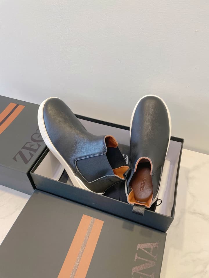 Zegna COUTURE Triple Stitch Leather Sneakers in Black Suede With Dark Sole