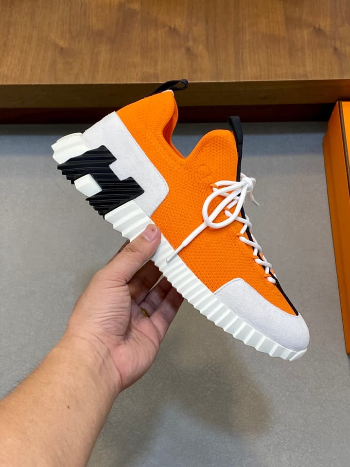 Hermès Suede and Denim Canvas Sneakers in Black And White