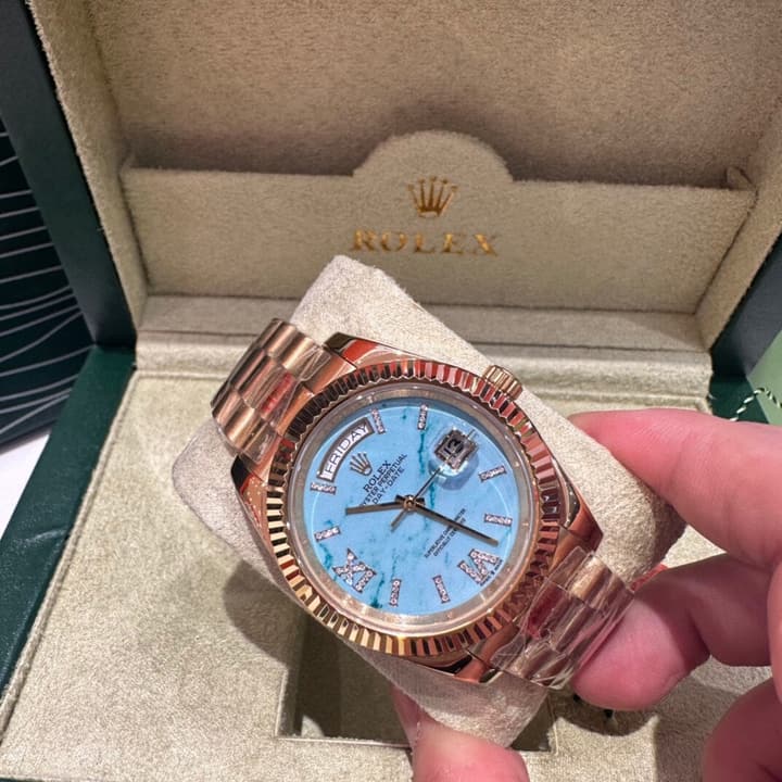 Rolex Day-Date Oyster Perpetual Gold Turquoise Mechanical Watch in Champagne