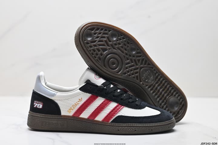 Adidas Handball Spezial Classic Retro Sneakers in Black Suede Red Stripe