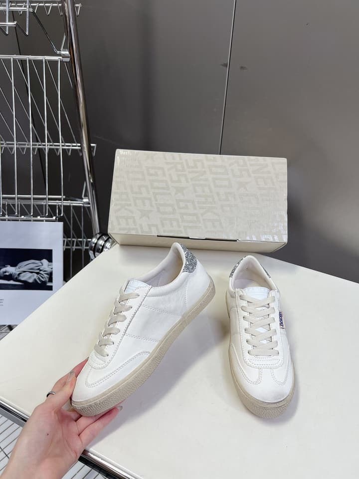 Golden Goose Distressed Leather Sneakers in Iridescent Pink