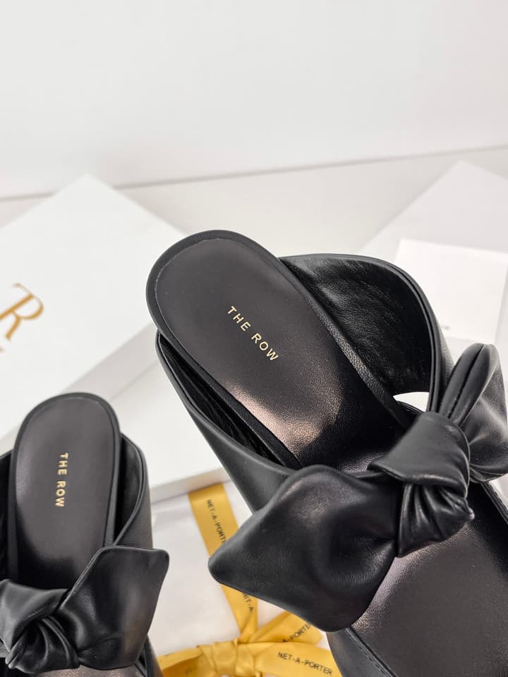 The Row Leather Bow Mules in Black Leather