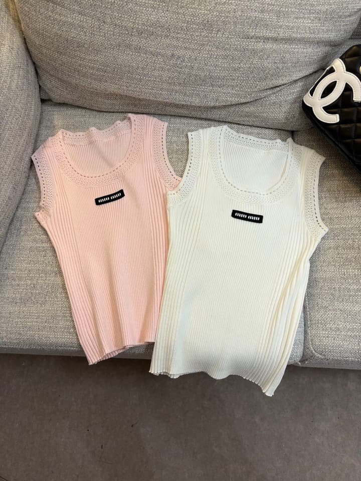 Miu Miu Cut-Out Slim-Fit Knit Tank Top in Pink