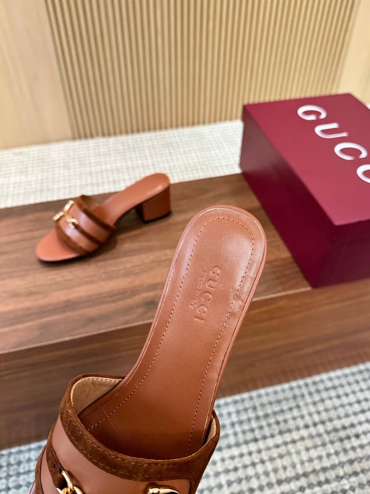 Gucci D-Horsebit Mule Sandals in Brown Gg Canvas