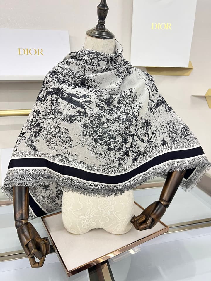 Dior Limited Edition Grey Shawl in Beige Blue Toile