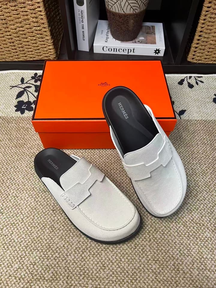 Hermès Suede Calfskin Chunky Mules