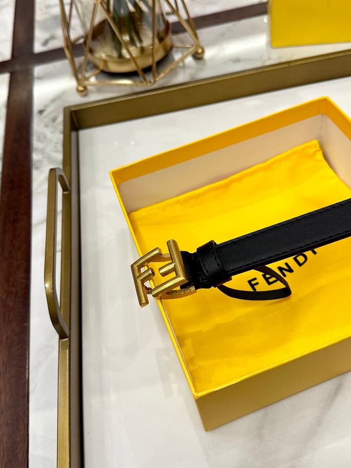 Fendi Classic Leather Belt – 2.5cm in Black Leather With Antique Gold Buckle