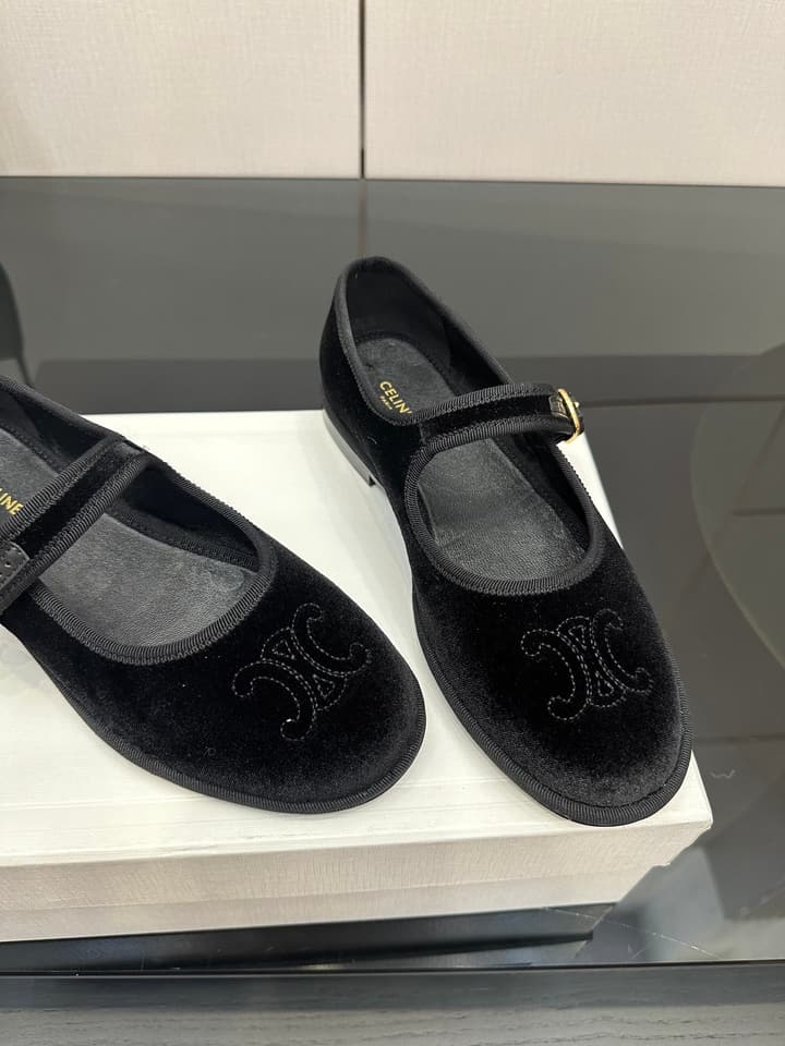 Celine Velvet Mary Jane Flats – 25 Collection in Black Velvet