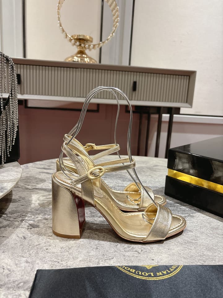 Christian Louboutin Block Heel Sandals in Beige