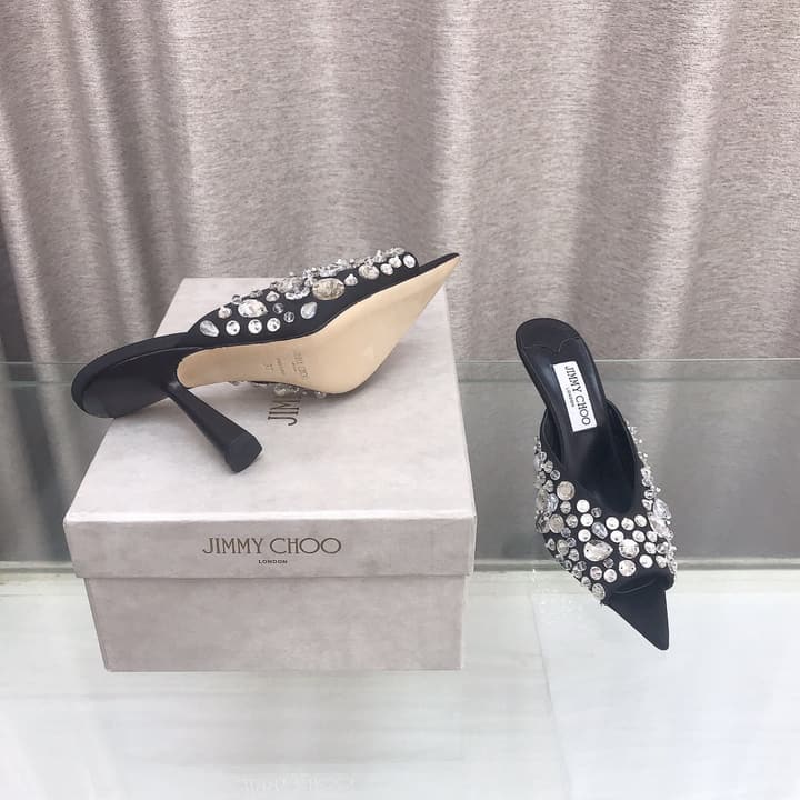 Jimmy Choo Crystal Silk Peep-Toe Pumps – 2025SS in Black