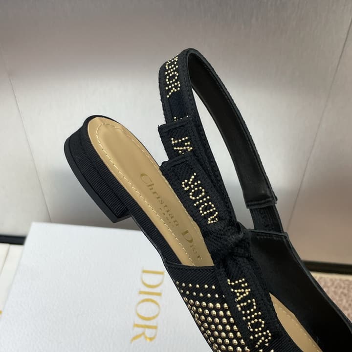 Dior J'Adior Rivet Heeled Sandals – 2024SS in Black Glitter Toe Slingback